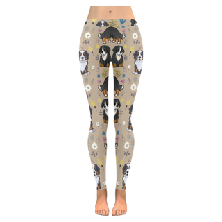 Bernese Mountain Flower Low Rise Leggings (Invisible Stitch) (Model L05) - TeeAmazing