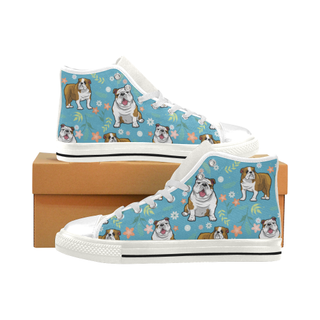 English Bulldog Flower White Men’s Classic High Top Canvas Shoes - TeeAmazing