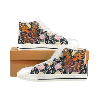 Butterfly White High Top Canvas Women's Shoes/Large Size - TeeAmazing
