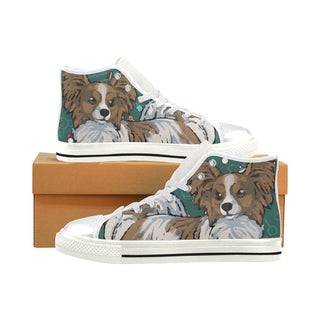 Papillon Dog White High Top Canvas Women's Shoes/Large Size - TeeAmazing