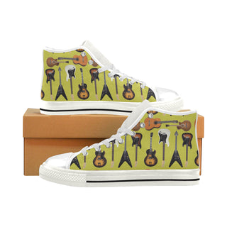 Guitar Pattern White Men’s Classic High Top Canvas Shoes - TeeAmazing