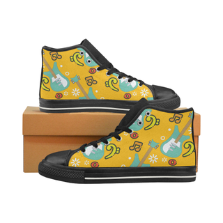 Bass Guitar Pattern Black High Top Canvas Shoes for Kid (Model 017) - TeeAmazing