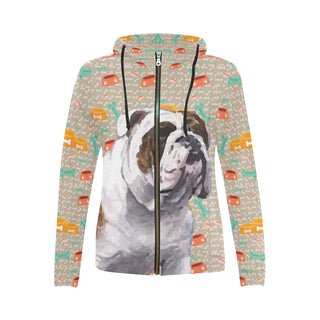 English Bulldog All Over Print Full Zip Hoodie for Women - TeeAmazing