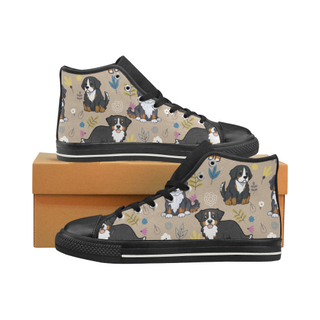 Bernese Mountain Flower Black High Top Canvas Women's Shoes/Large Size (Model 017) - TeeAmazing