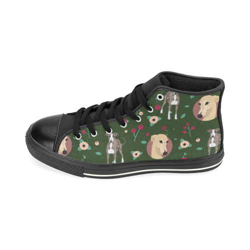 Greyhound Flower Black High Top Canvas Shoes for Kid (Model 017) - TeeAmazing