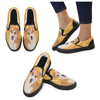 Corgi Black Women's Slip-on Canvas Shoes - TeeAmazing