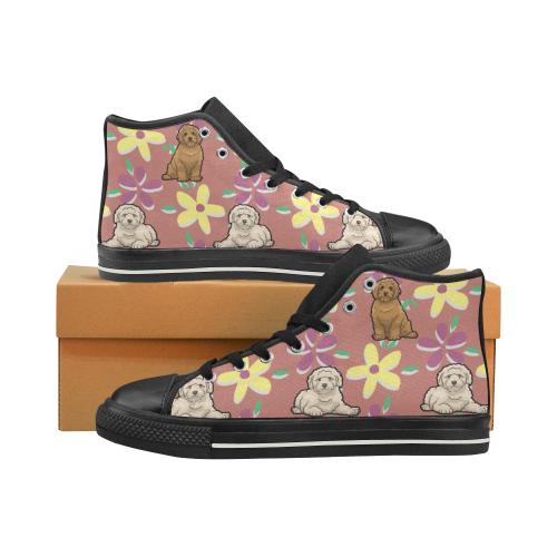Labradoodle Flower Black High Top Canvas Shoes for Kid (Model 017) - TeeAmazing