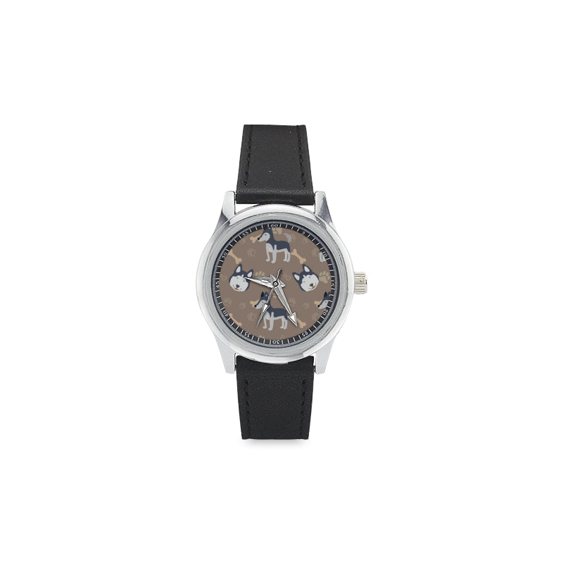 Siberian Husky Pattern Kid's Stainless Steel Leather Strap Watch - TeeAmazing