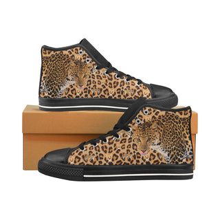 Leopard Black Men’s Classic High Top Canvas Shoes /Large Size - TeeAmazing