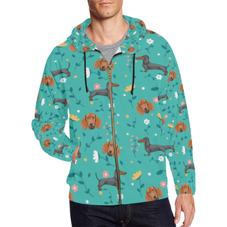 Dachshund Flower All Over Print Full Zip Hoodie for Men (Model H14) - TeeAmazing