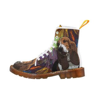 Basset Hound Painting White Boots For Women - TeeAmazing