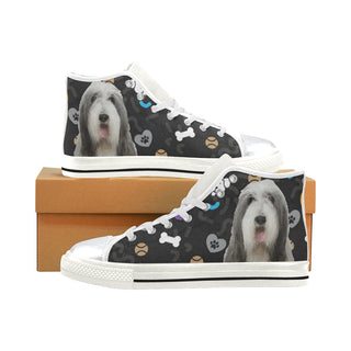 Bearded Collie Dog White High Top Canvas Women's Shoes/Large Size - TeeAmazing