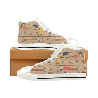 Carpenter Pattern White High Top Canvas Shoes for Kid - TeeAmazing