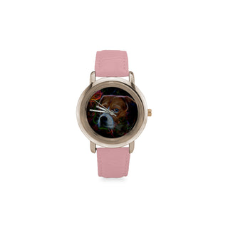 Beagle Glow Design 2 Women's Rose Gold Leather Strap Watch - TeeAmazing
