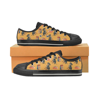 Dachshund Water Colour Pattern No.1 Black Low Top Canvas Shoes for Kid - TeeAmazing