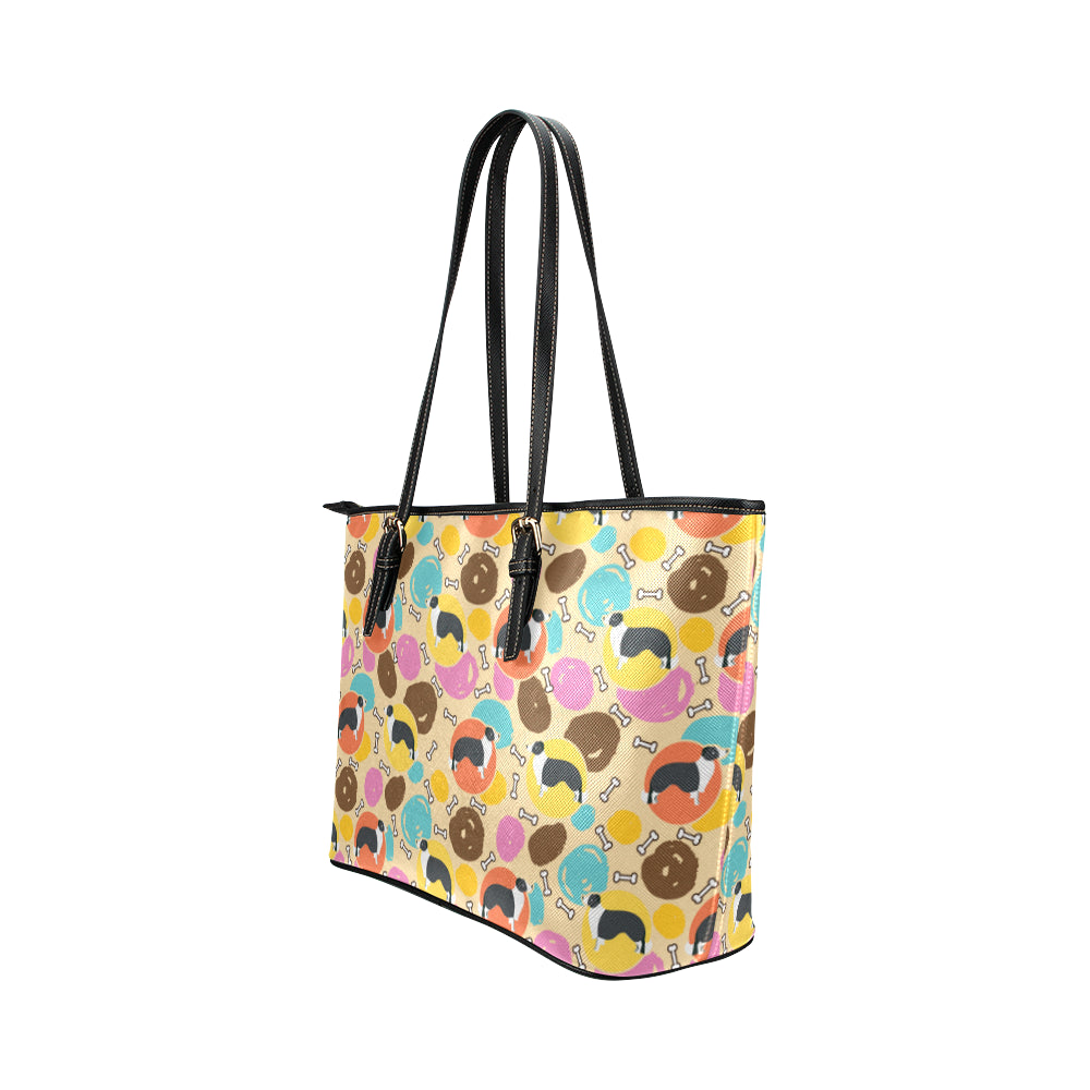 Border Collie Pattern Leather Tote Bag/Small - TeeAmazing