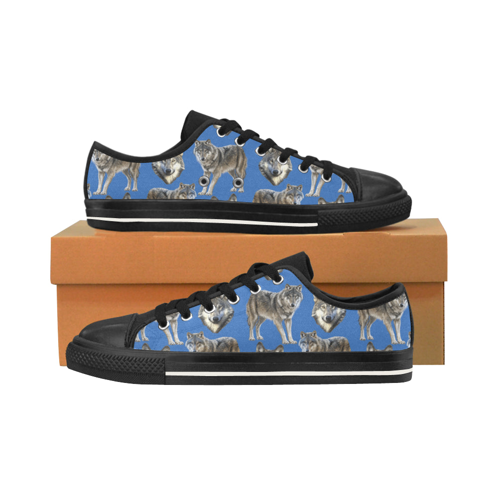 Wolf Pattern Black Men's Classic Canvas Shoes/Large Size - TeeAmazing