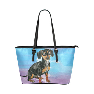Dachshund Water Colour No.1 Leather Tote Bag/Small - TeeAmazing