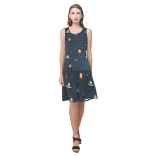 Planet Pattern Sleeveless Splicing Shift Dress - TeeAmazing