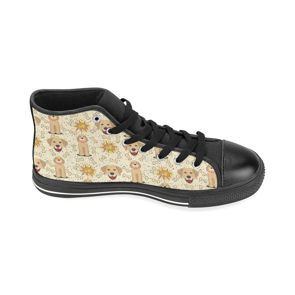 Golden Retriever Pattern Black High Top Canvas Shoes for Kid - TeeAmazing