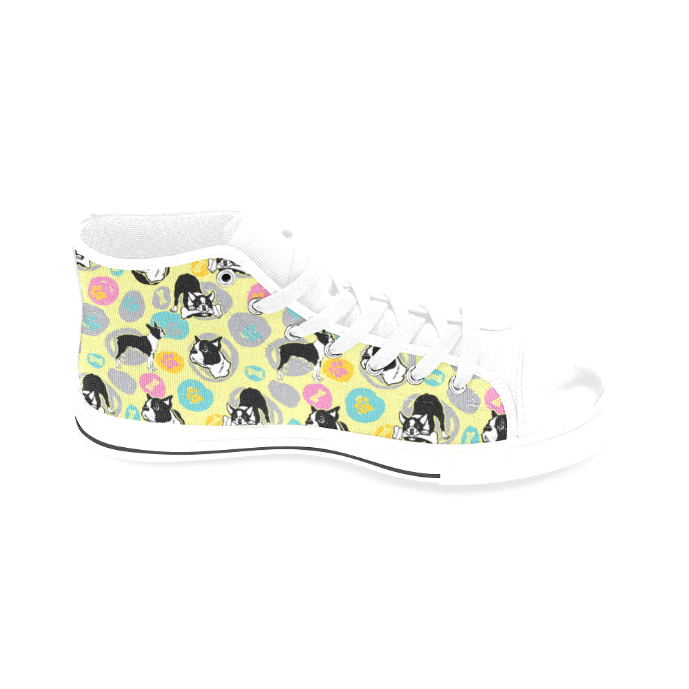 Boston Terrier Pattern White Men’s Classic High Top Canvas Shoes /Large Size - TeeAmazing