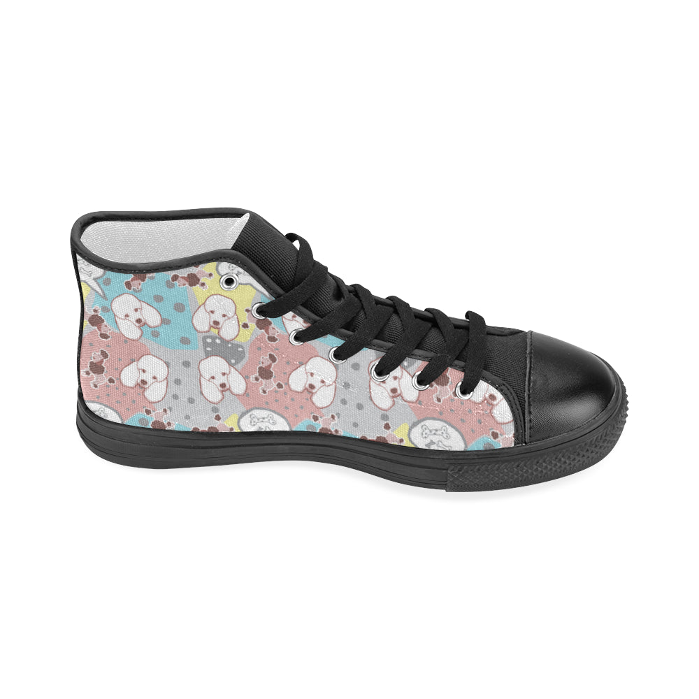 Poodle Pattern Black Women's Classic High Top Canvas Shoes - TeeAmazing