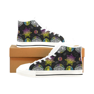 Lotus and Mandalas White Men’s Classic High Top Canvas Shoes /Large Size - TeeAmazing