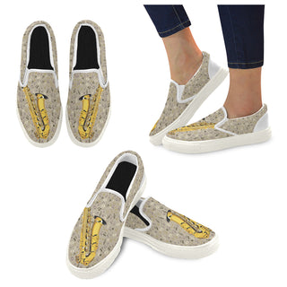 Saxophone White Women's Slip-on Canvas Shoes - TeeAmazing