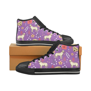 Labrador Retriever Flower Black Men’s Classic High Top Canvas Shoes /Large Size - TeeAmazing