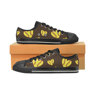 Softball Heart Pattern Black Low Top Canvas Shoes for Kid - TeeAmazing