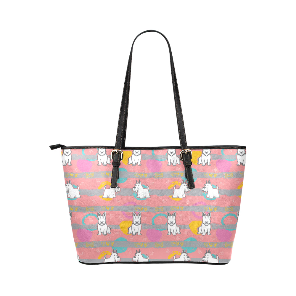 Scottish Terrier Pattern Leather Tote Bag/Small - TeeAmazing