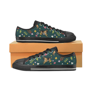 Tervuren Flower Black Canvas Women's Shoes/Large Size (Model 018) - TeeAmazing