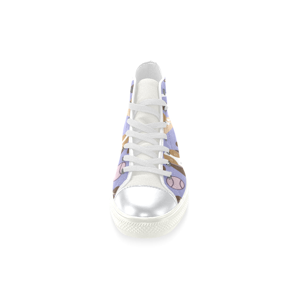 Basset Hound Pattern White High Top Canvas Women's Shoes/Large Size - TeeAmazing