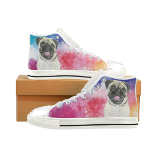Pug Water Colour No.1 White Men’s Classic High Top Canvas Shoes - TeeAmazing