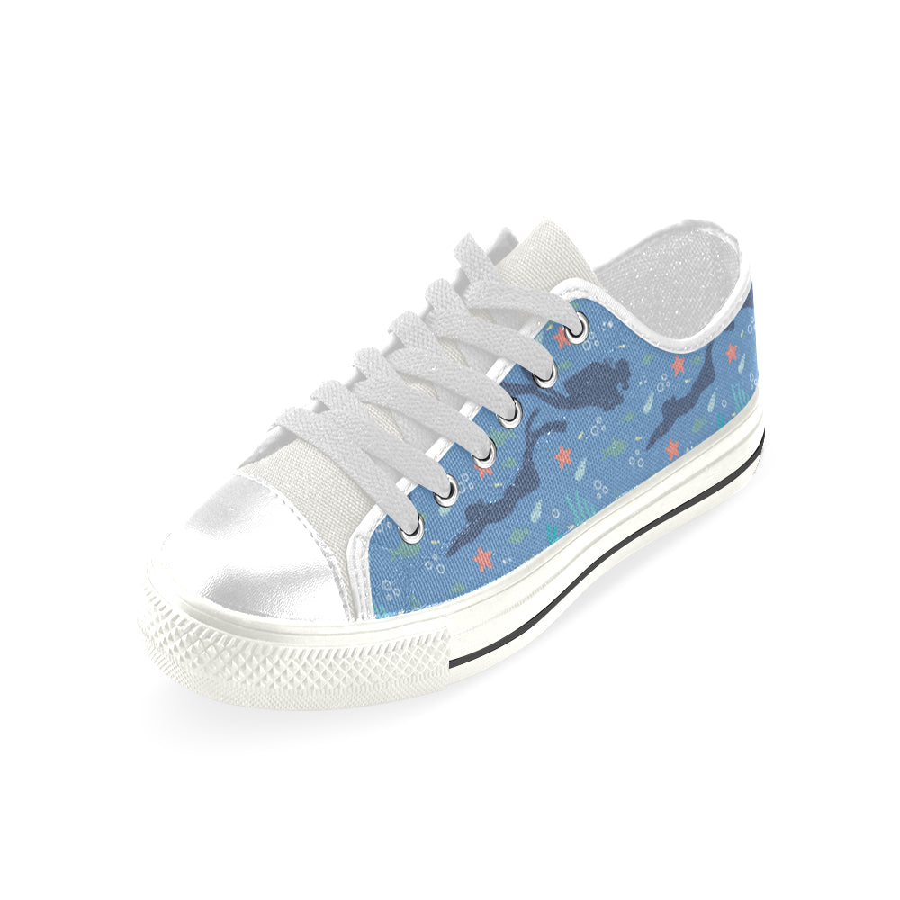 Scuba Diving Pattern White Low Top Canvas Shoes for Kid - TeeAmazing