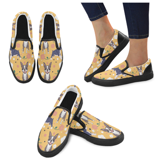 Boston Terrier Flower Black Women's Slip-on Canvas Shoes - TeeAmazing