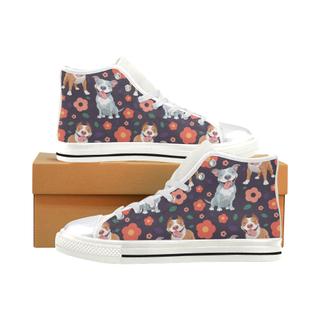 Pit bull Flower White High Top Canvas Shoes for Kid (Model 017) - TeeAmazing