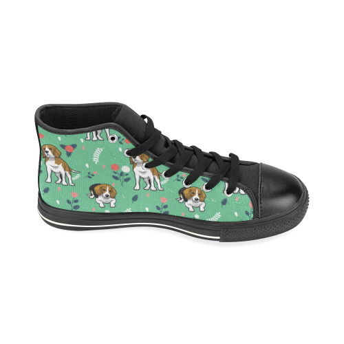 Beagle Flower Black High Top Canvas Shoes for Kid (Model 017) - TeeAmazing