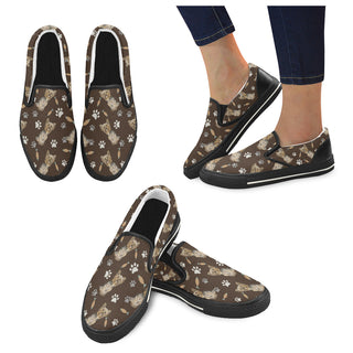 Yorkshire Terrier Water Colour Pattern No.1 Black Women's Slip-on Canvas Shoes/Large Size (Model 019) - TeeAmazing