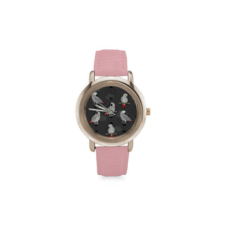 African Greys Women's Rose Gold Leather Strap Watch - TeeAmazing