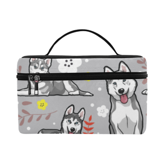 Siberian Husky Flower Cosmetic Bag/Large - TeeAmazing