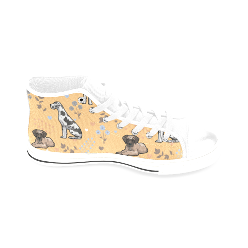 Great Dane Flower White Men’s Classic High Top Canvas Shoes /Large Size - TeeAmazing