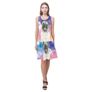 Pug Water Colour No.1 Sleeveless Splicing Shift Dress - TeeAmazing
