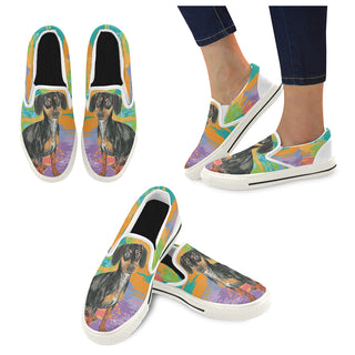 Dachshund Water Colour No.2 White Women's Slip-on Canvas Shoes/Large Size (Model 019) - TeeAmazing