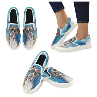 Boxer Water Colour White Women's Slip-on Canvas Shoes - TeeAmazing