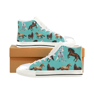 Horse Pattern White High Top Canvas Women's Shoes/Large Size - TeeAmazing