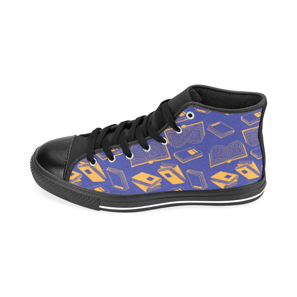 Book Pattern Black Men’s Classic High Top Canvas Shoes /Large Size - TeeAmazing