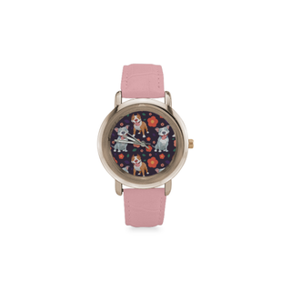 Pit bull Flower Women's Rose Gold Leather Strap Watch - TeeAmazing