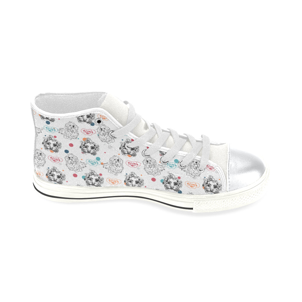 Maltese Pattern White High Top Canvas Shoes for Kid - TeeAmazing