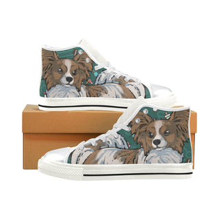 Papillon Dog White High Top Canvas Shoes for Kid - TeeAmazing